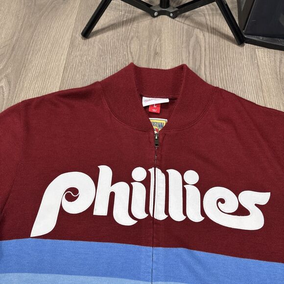 Mitchell & Ness Philadelphia Phillies Throwback Sweater Full Zip Retro Large - Picture 5 of 8